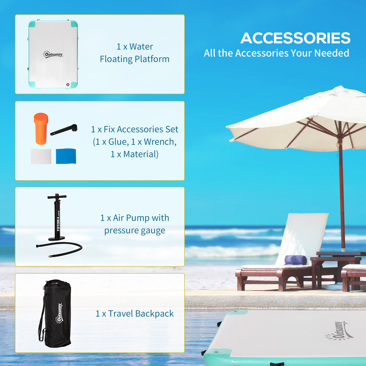 8' x 6' Water Floating Dock, Rafting Inflatable Island with Air Pump and Backpack for Pool, Beach, Ocean, Blue & Green