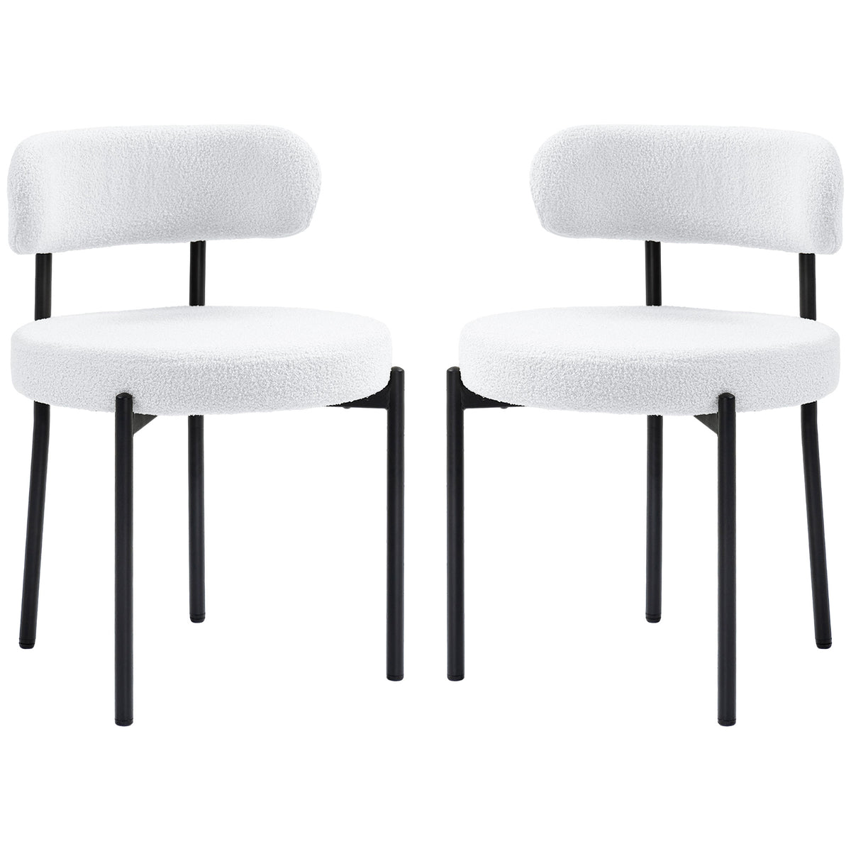 2 Pieces Kitchen Chairs, Modern Dining Chairs w/ Berber Fleece Upholstery and Steel Legs for Living Room, Cream White