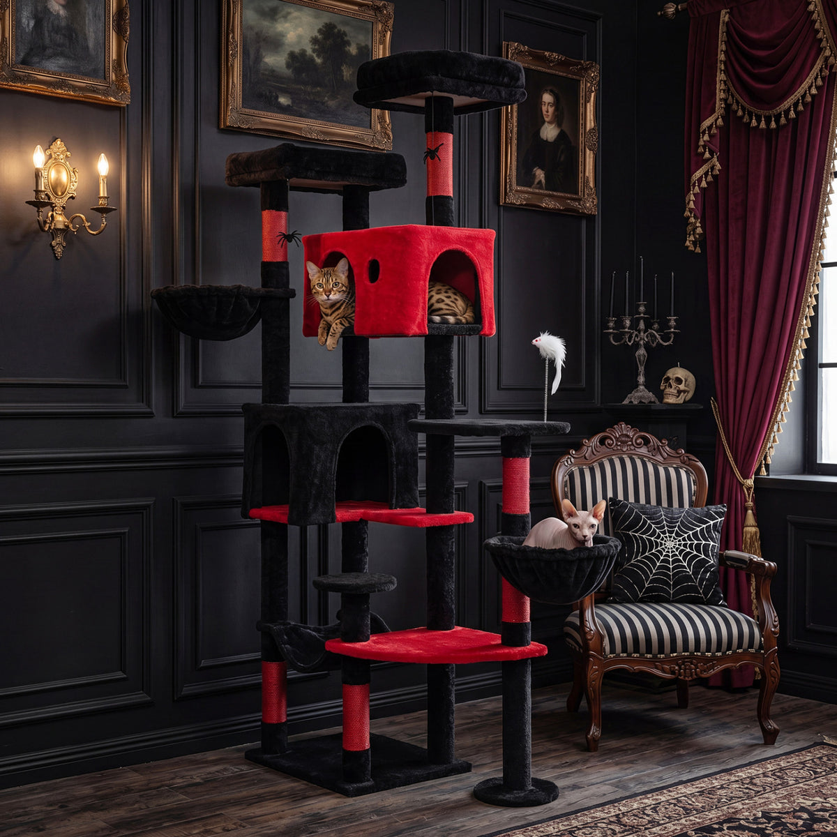 75 Inch Gothic Cat Tree with 2 Plush Perches for Indoor Cats view 2