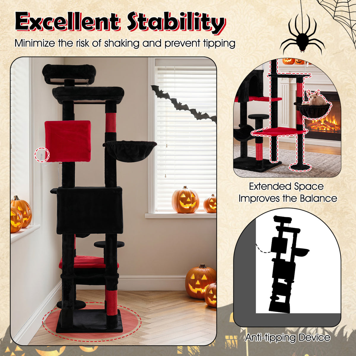 75 Inch Gothic Cat Tree with 2 Plush Perches for Indoor Cats view 7