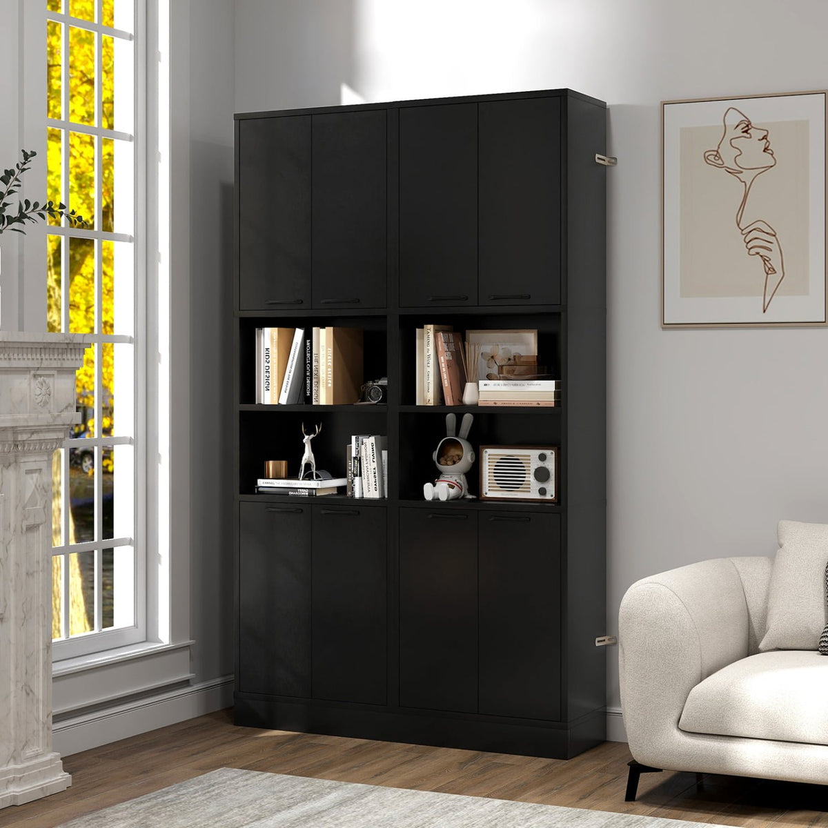 75 Inch Kitchen Pantry Cabinet Tall Cupboard with Doors and Shelves-Black view 6