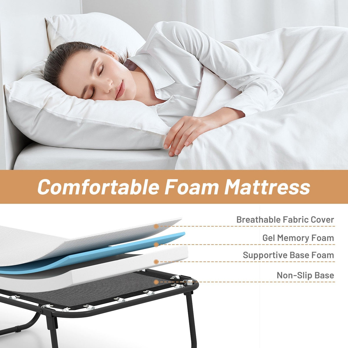 75 x 31 Inch Folding Bed with Mattress Cot Size with Memory Foam view 6