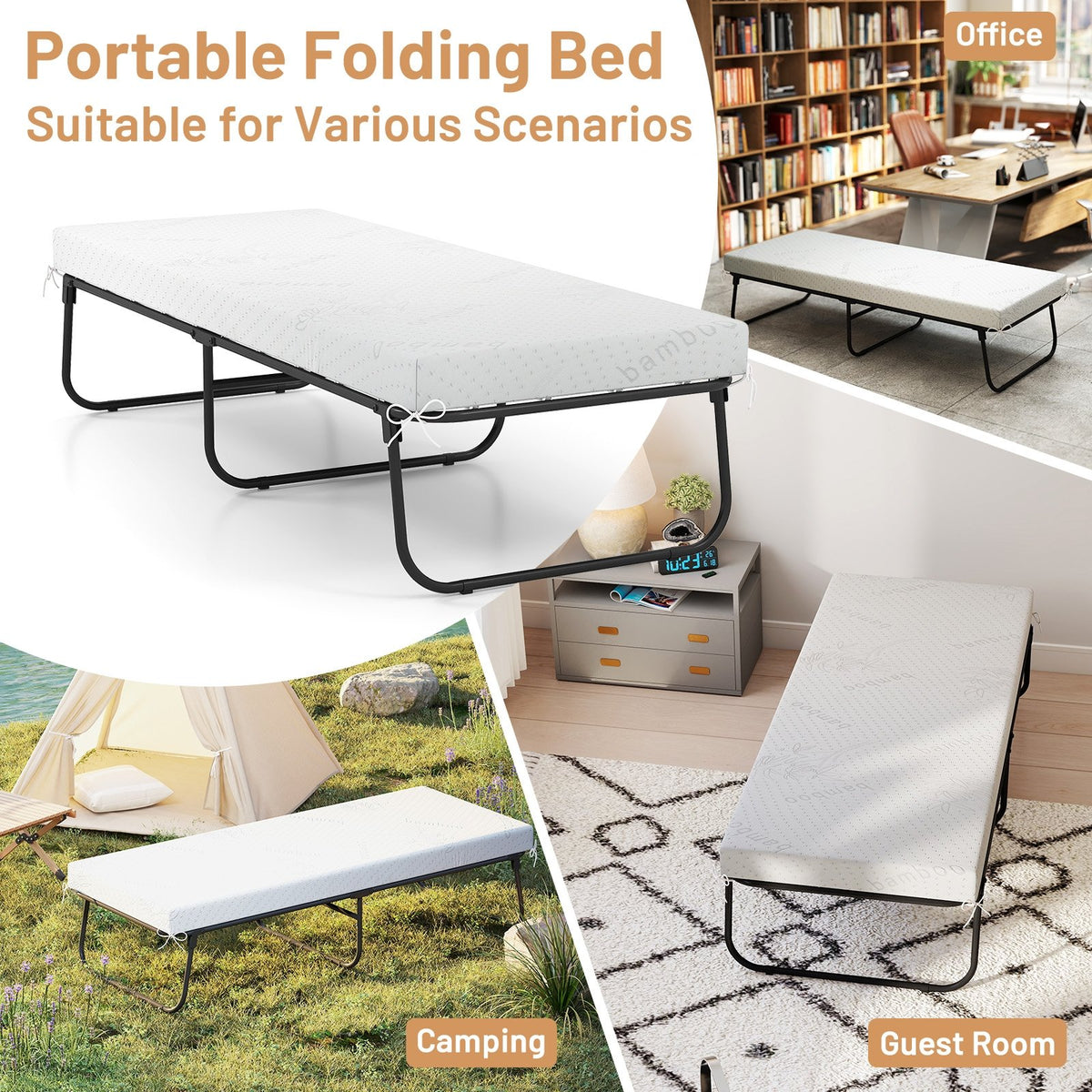 75 x 31 Inch Folding Bed with Mattress Cot Size with Memory Foam view 9