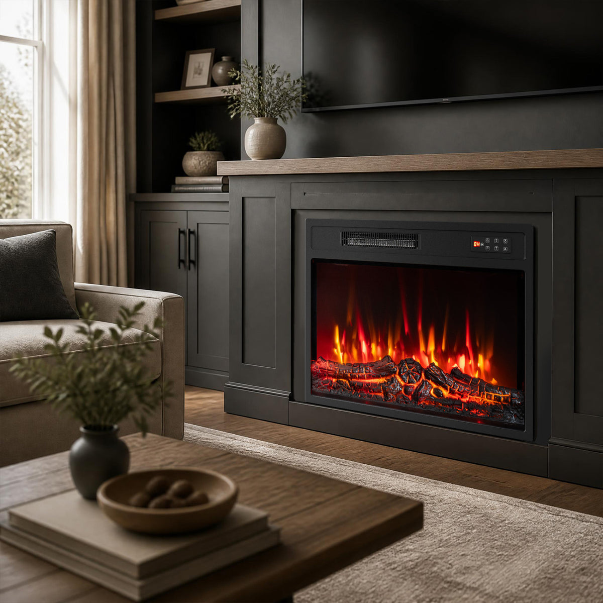 750/1500W Electric Fireplace Insert with Low Noise and Remote Control-23 inches view 3