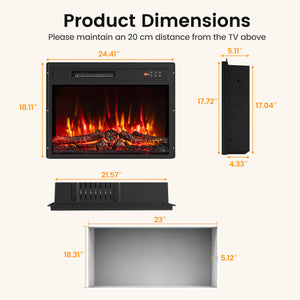 750/1500W Electric Fireplace Insert with Low Noise and Remote Control-23 inches view 4
