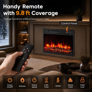 750/1500W Electric Fireplace Insert with Low Noise and Remote Control-23 inches view 7