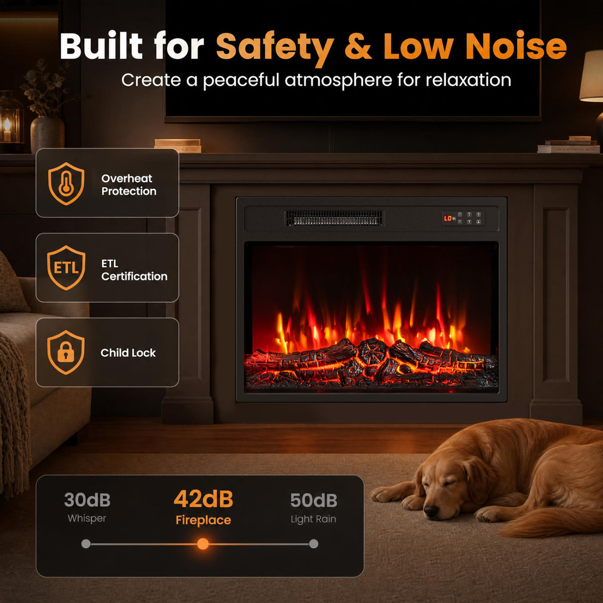 750/1500W Electric Fireplace Insert with Low Noise and Remote Control-23 inches view 9