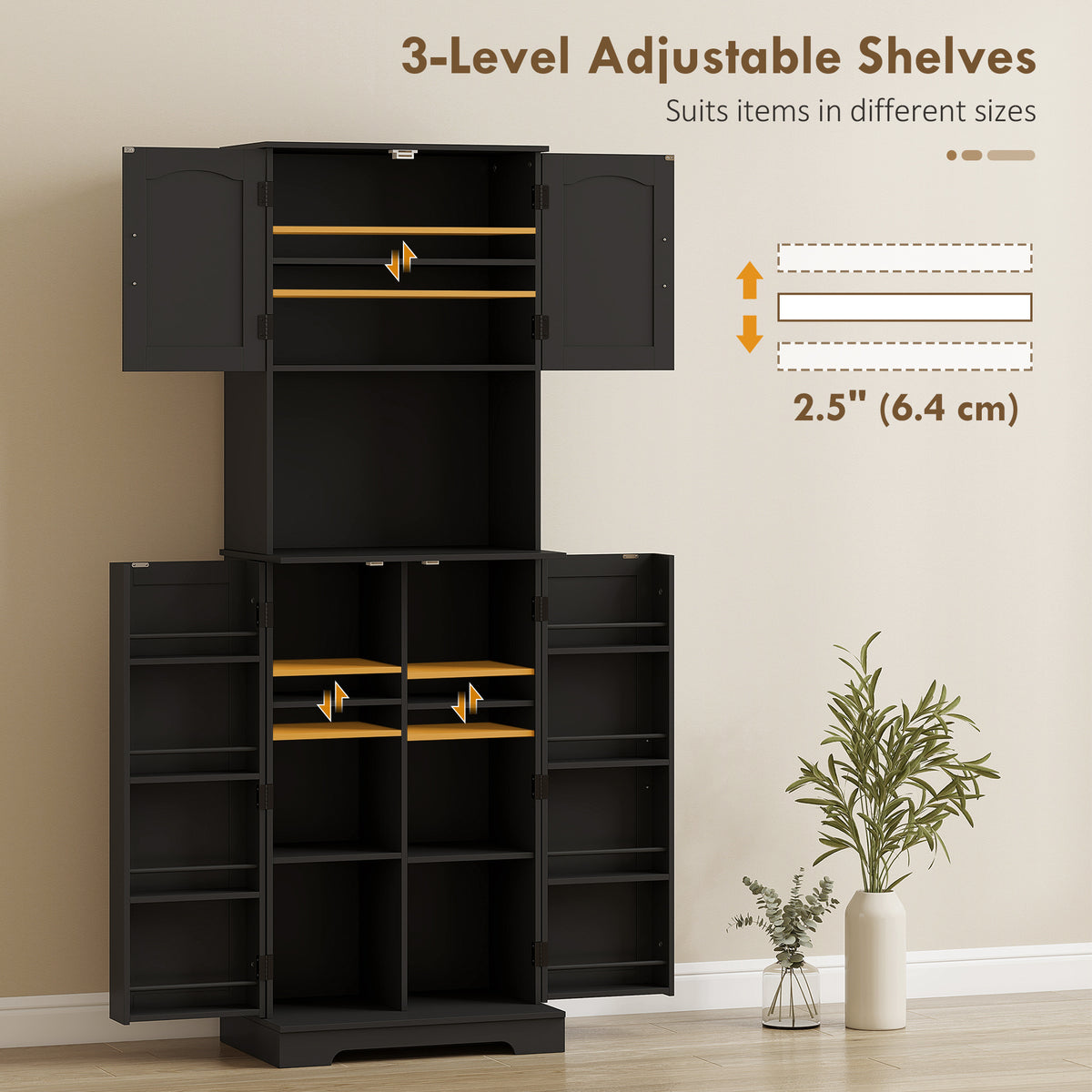71.5" Tall Pantry Cabinet, Farmhouse Kitchen Storage Cabinet with Adjustable Shelves, 8 Door Spice Racks – view 4