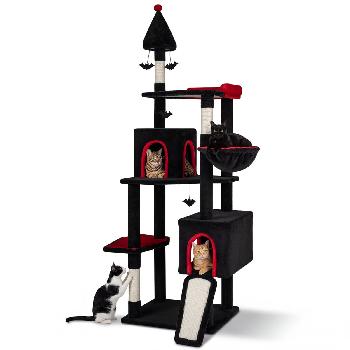 75 Inch Gothic Cat Tree with 2 Condos and Top Perch for Large Cats 20+ LBS-Black