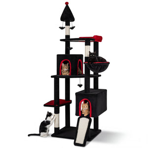 75 Inch Gothic Cat Tree with 2 Condos and Top Perch for Large Cats 20+ LBS-Black