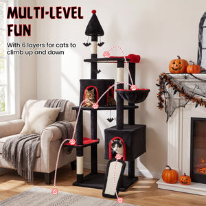 75 Inch Gothic Cat Tree with 2 Condos and Top Perch for Large Cats 20+ LBS-Black view 5