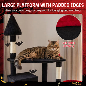 75 Inch Gothic Cat Tree with 2 Condos and Top Perch for Large Cats 20+ LBS-Black view 7