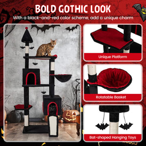 75 Inch Gothic Cat Tree with 2 Condos and Top Perch for Large Cats 20+ LBS-Black view 8