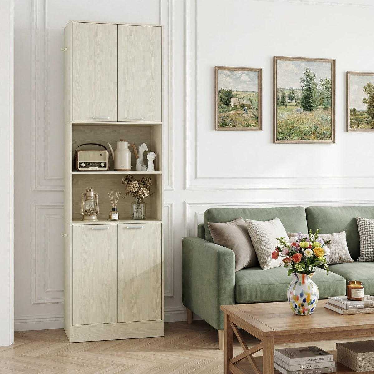 75 Inch Kitchen Pantry Cabinet Tall Cupboard with Doors and Shelves-Beige view 6