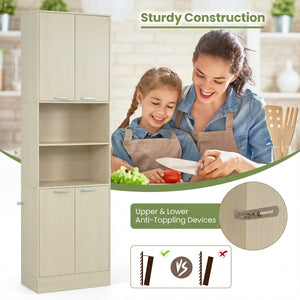 75 Inch Kitchen Pantry Cabinet Tall Cupboard with Doors and Shelves-Beige view 9