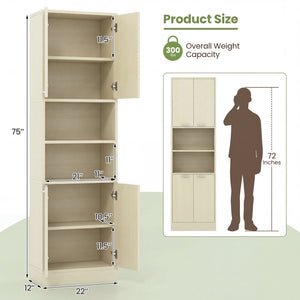 75 Inch Kitchen Pantry Cabinet Tall Cupboard with Doors and Shelves-Beige view 5