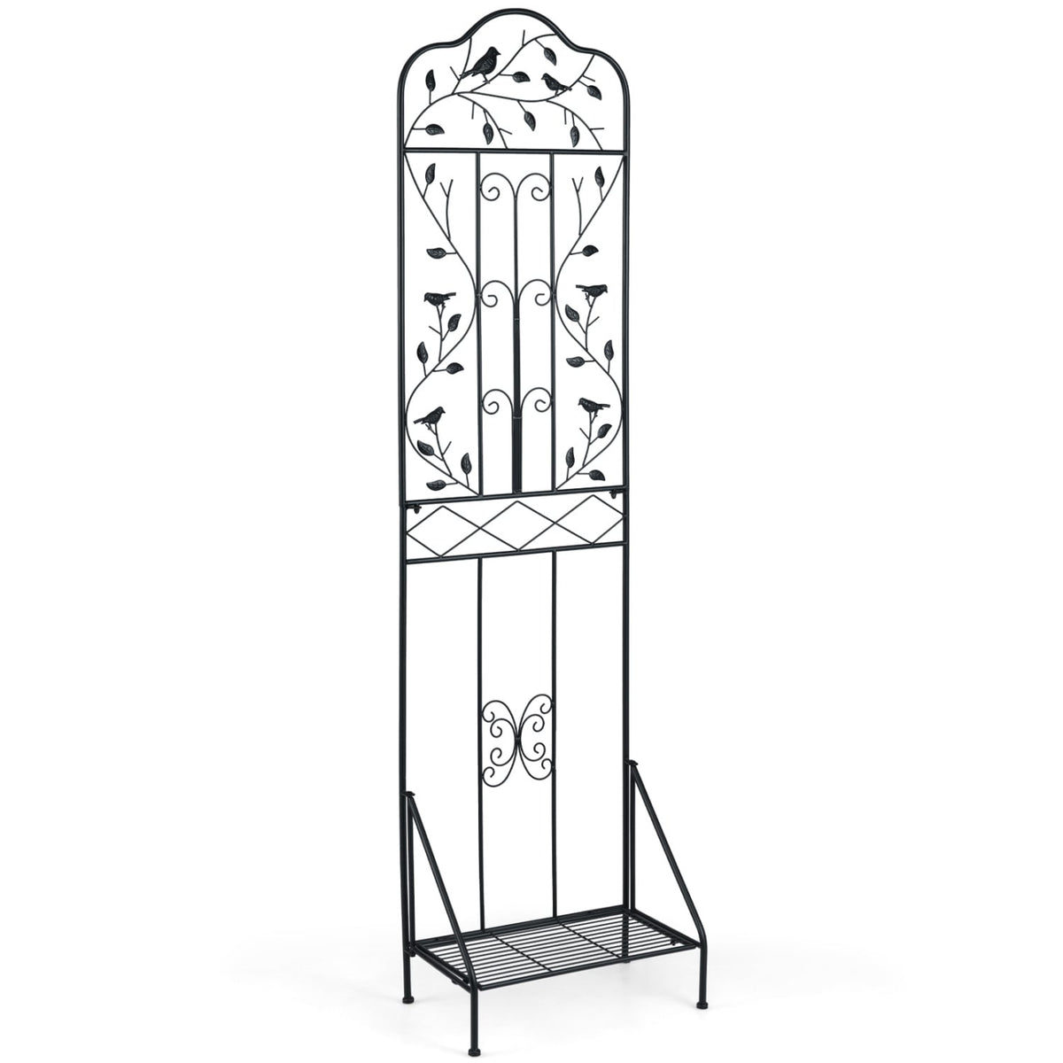 75 x 20 Inch Outdoor Metal Garden Trellis with Foldable Bottom Shelf-Black