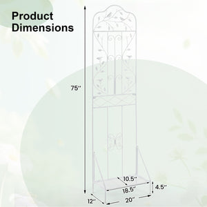 75 x 20 Inch Outdoor Metal Garden Trellis with Foldable Bottom Shelf-White view 5