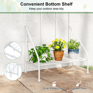 75 x 20 Inch Outdoor Metal Garden Trellis with Foldable Bottom Shelf-White view 9