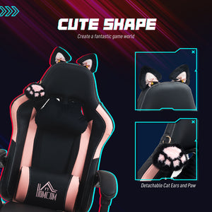 Cute Racing Gamer Chair, Faux Leather Gaming Chair with Footrest, Headrest and Lumbar Support, Black – view 3