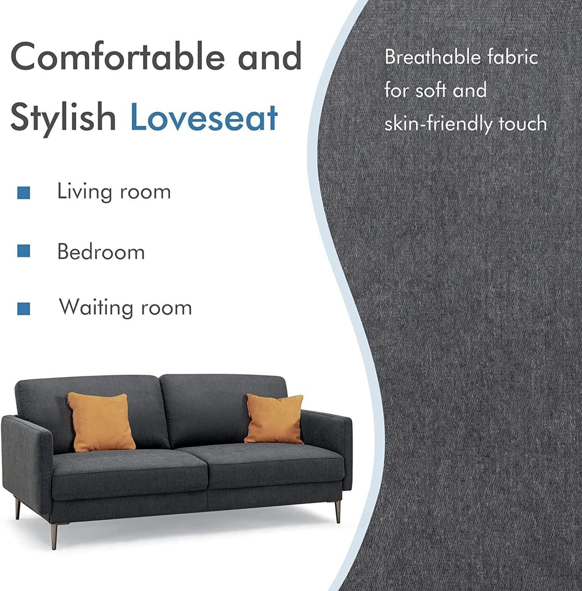 Modern Loveseat with Comfy Backrest Cushions-Gray view 6