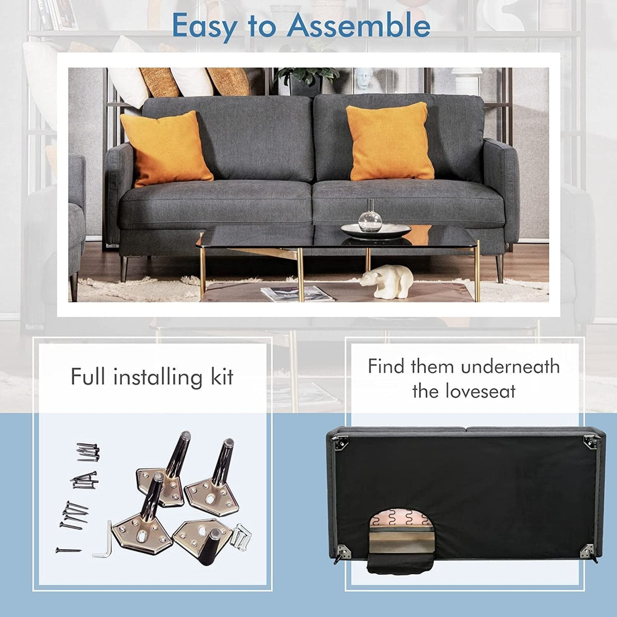 Modern Loveseat with Comfy Backrest Cushions-Gray view 8