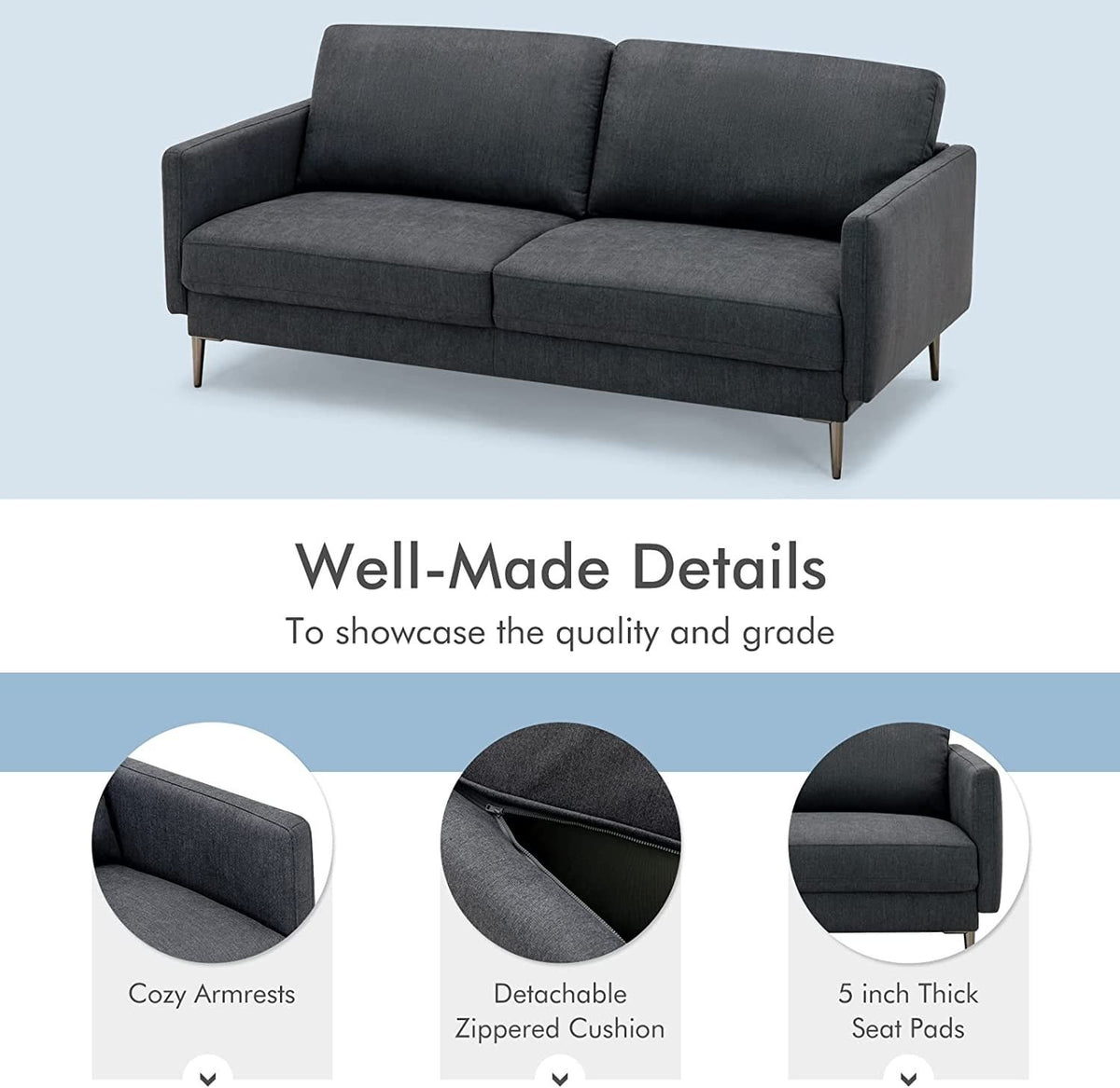 Modern Loveseat with Comfy Backrest Cushions-Gray view 9