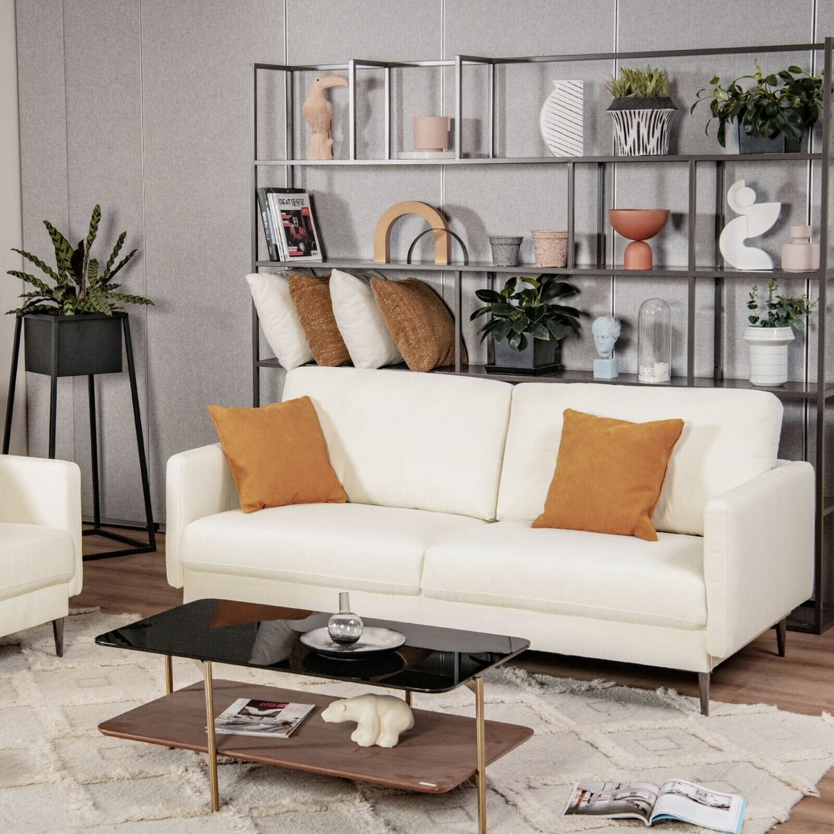Modern Loveseat with Comfy Backrest Cushions-White view 2