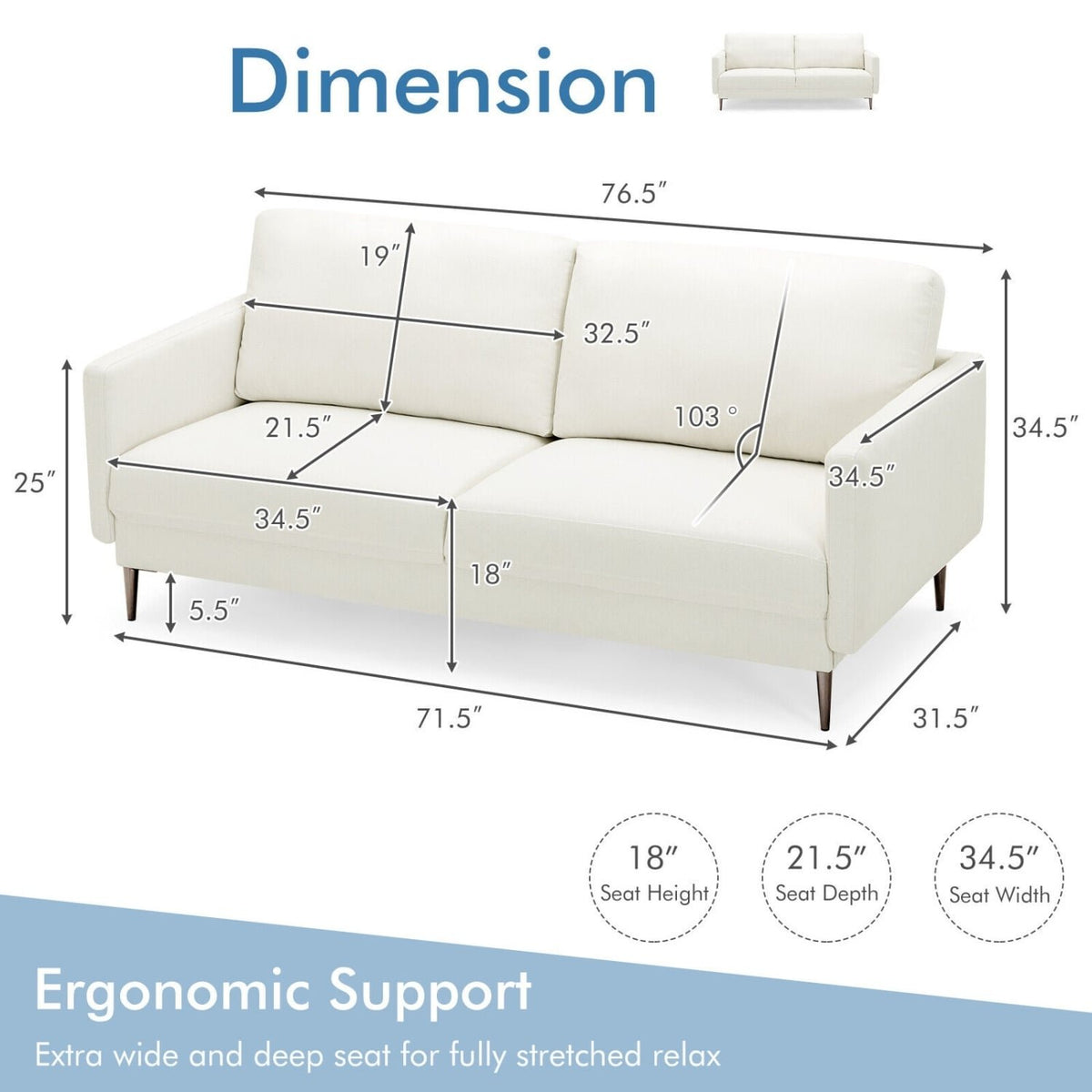 Modern Loveseat with Comfy Backrest Cushions-White view 4