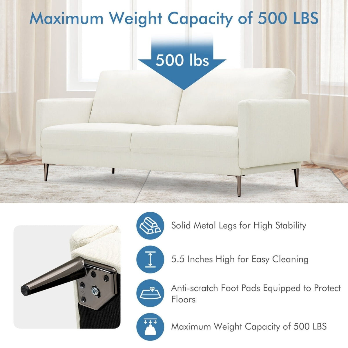 Modern Loveseat with Comfy Backrest Cushions-White view 5