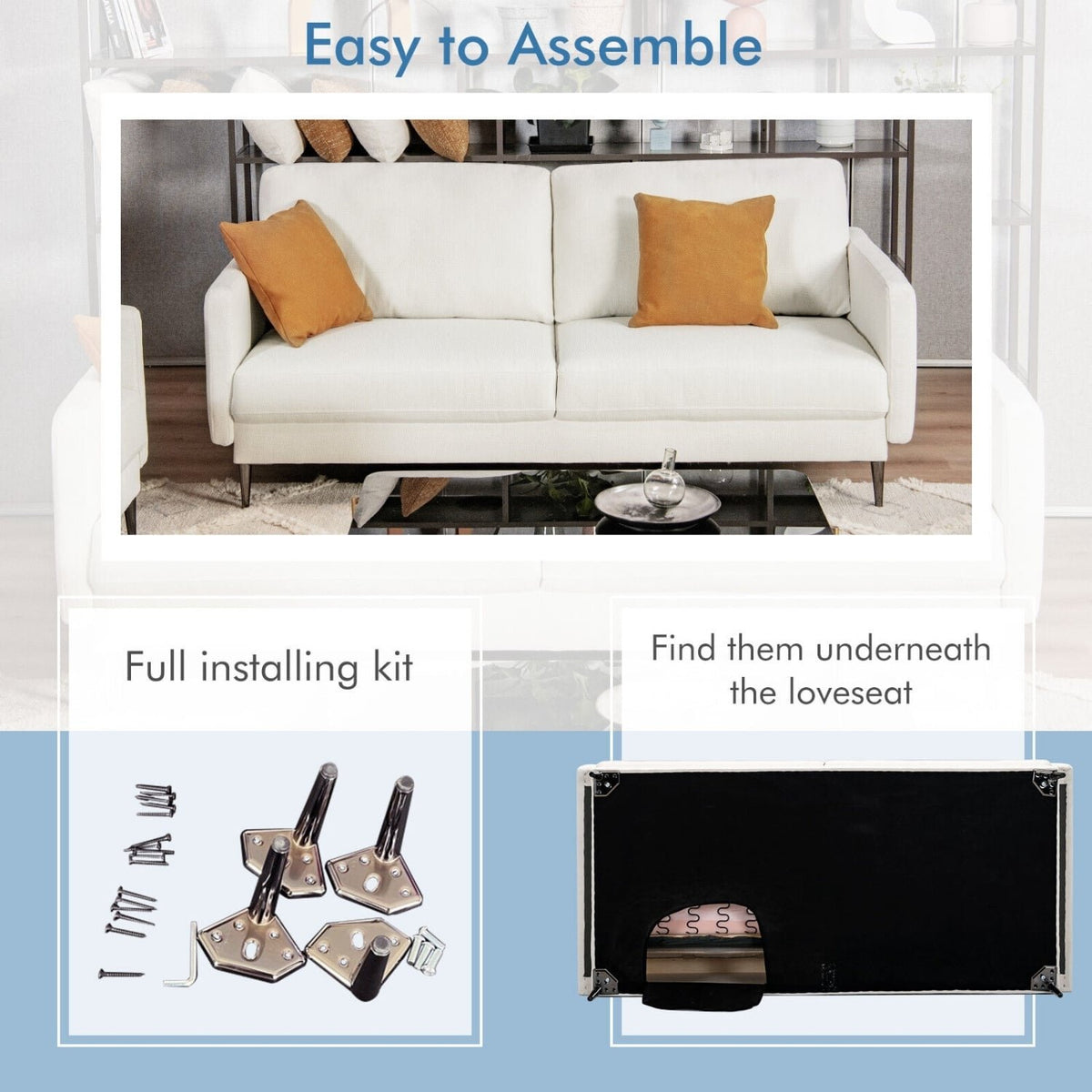 Modern Loveseat with Comfy Backrest Cushions-White view 7