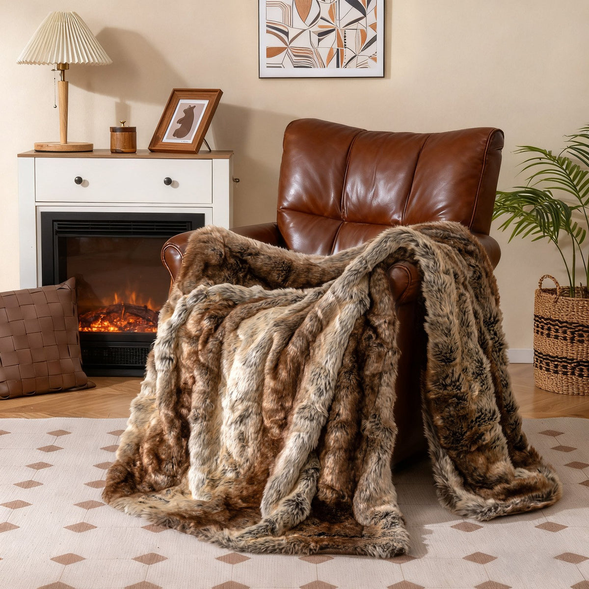 760GSM Soft Plush Fuzzy Luxury Faux Raccoon Fur Blanket for Sofa-M view 2