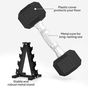 Soozier 100 LBS Hex Dumbbell Set with Rack, Rubber Coated Weights with Non-Slip Handles for Home Gym Strength Training