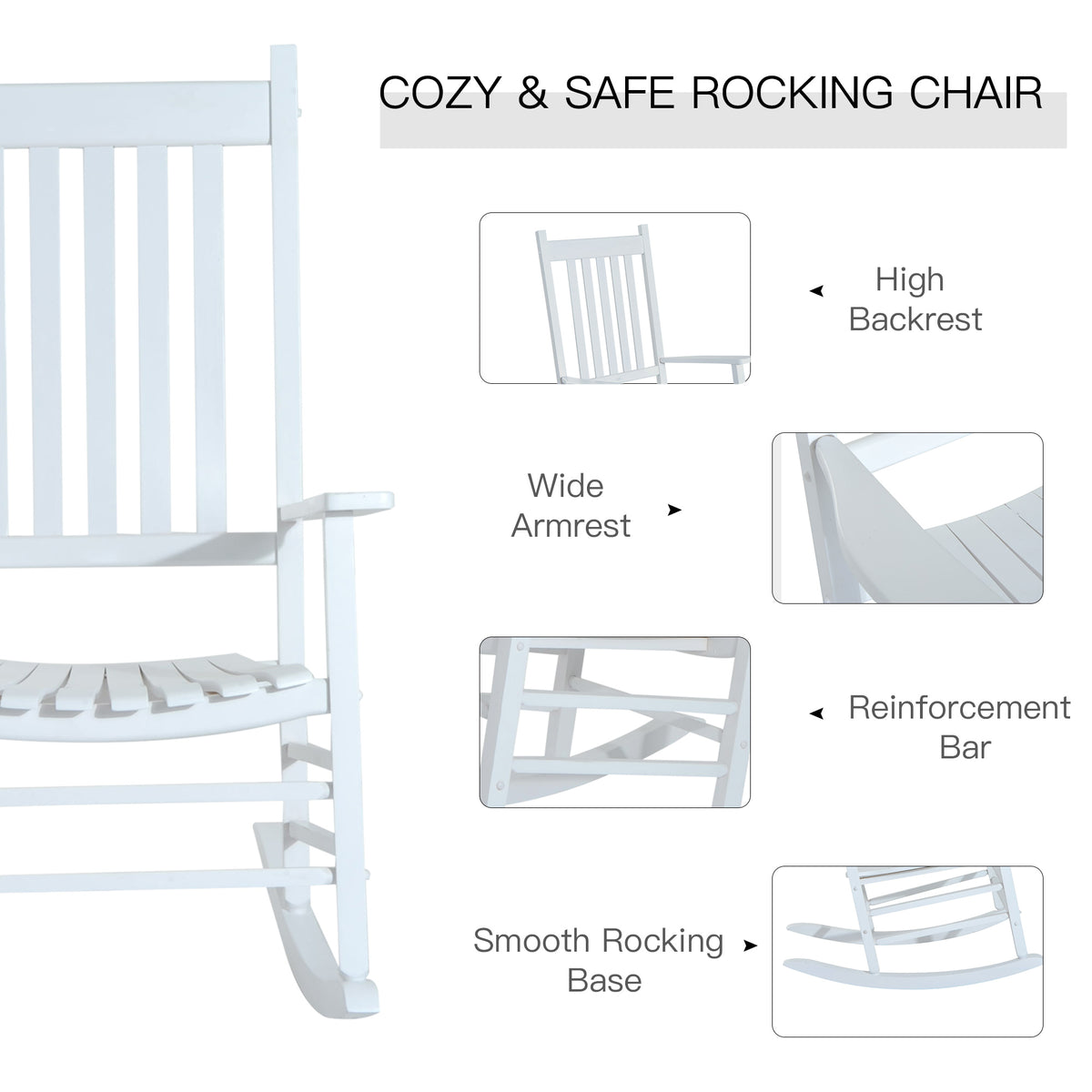 Wooden Porch Rocking Chair Outdoor Patio Rocker Garden Single Leisure Reclining Seat Armchair Natural – view 24