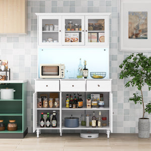 77 Inches Kitchen Pantry Storage Cabinet with LED Lights and Power Outlets-White view 2