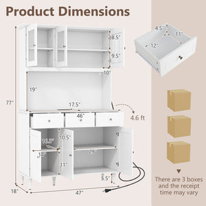 77 Inches Kitchen Pantry Storage Cabinet with LED Lights and Power Outlets-White view 4