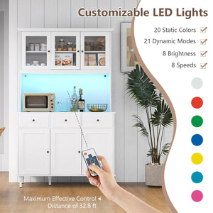 77 Inches Kitchen Pantry Storage Cabinet with LED Lights and Power Outlets-White view 5