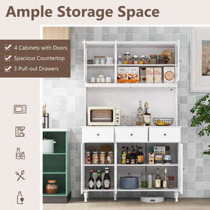 77 Inches Kitchen Pantry Storage Cabinet with LED Lights and Power Outlets-White view 8