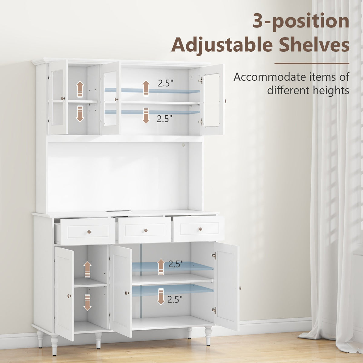 77 Inches Kitchen Pantry Storage Cabinet with LED Lights and Power Outlets-White view 9