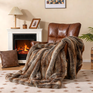 780GSM Soft Plush Fuzzy Luxury Faux Fox Fur Blanket for Sofa-Brown view 2
