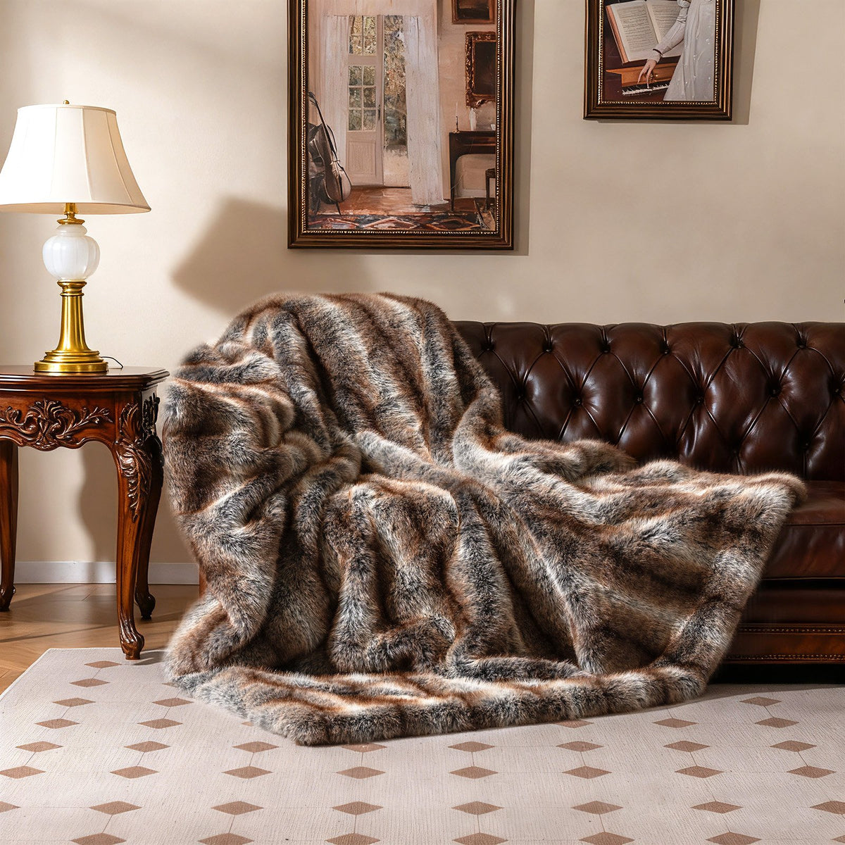 780GSM Soft Plush Fuzzy Luxury Faux Fox Fur Blanket for Sofa-Brown view 3