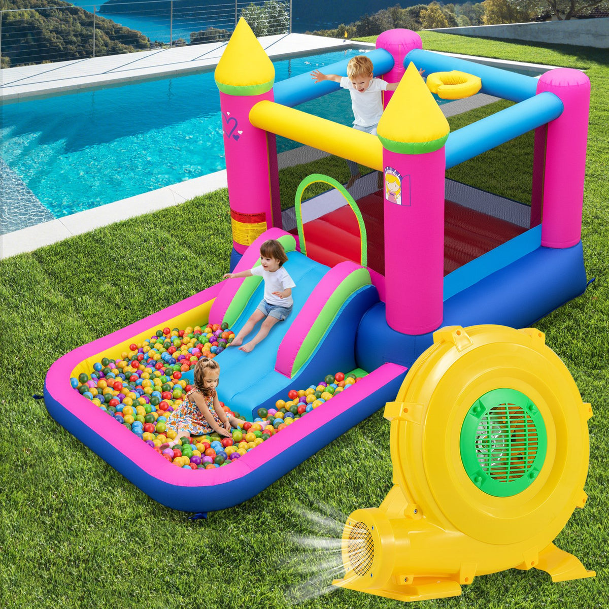 780W Bounce House Blower 1 HP Portable Air Pump Fan with Handle and Ground Stakes view 2