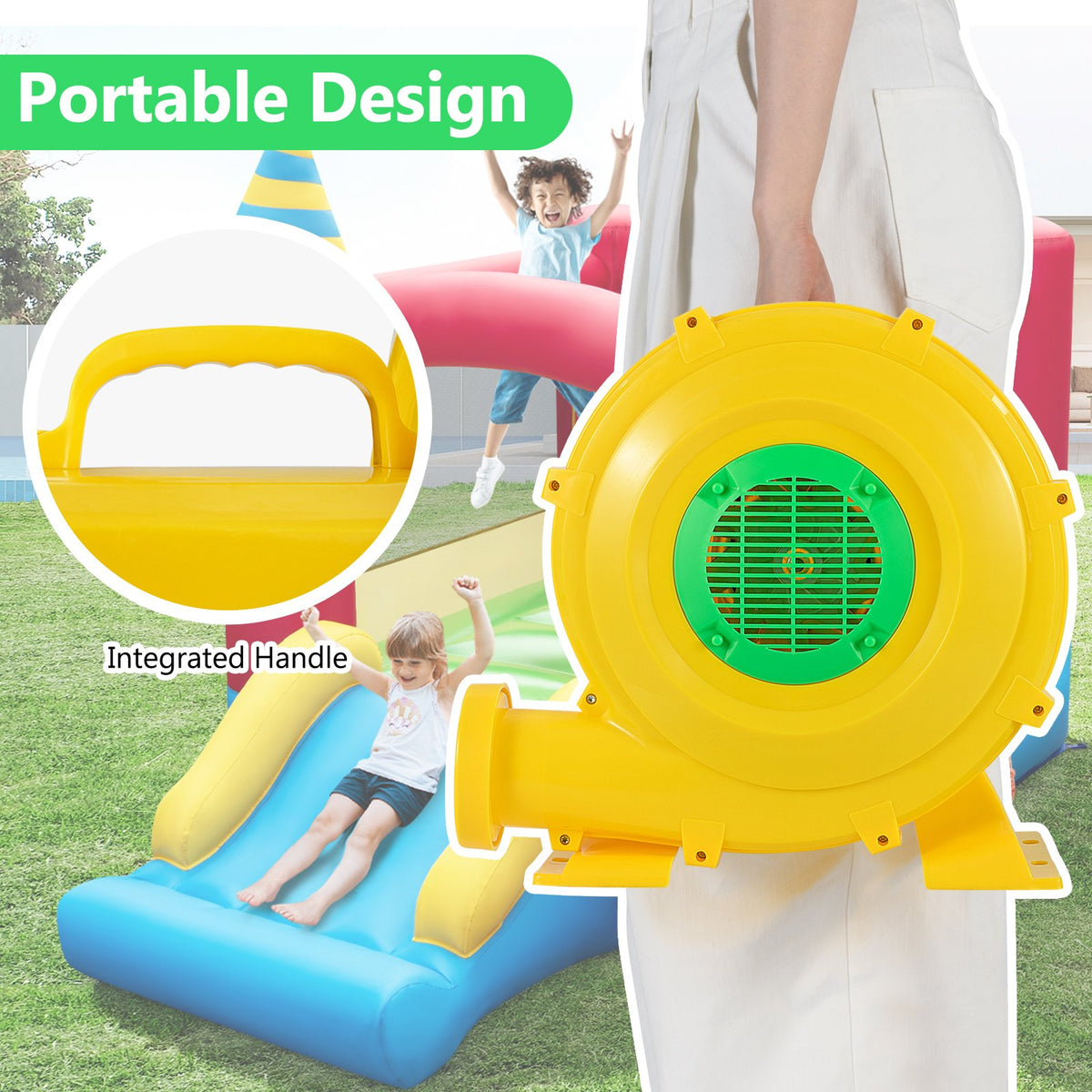 780W Bounce House Blower 1 HP Portable Air Pump Fan with Handle and Ground Stakes view 7