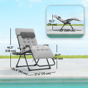 Padded Folding Recliner Chair, Patio Lounger with Cupholder, Adjustable Backrest, Removable Cushion, Black – view 9