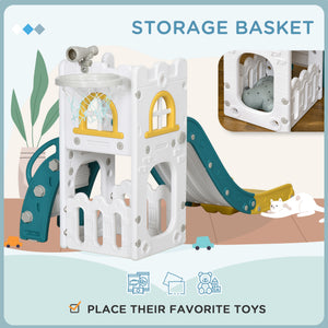 Qaba 5 in 1 Toddler Slide with Basketball Hoop, Climber, Telescope, Storage Basket, for 1-3 Years Kids Indoor Use