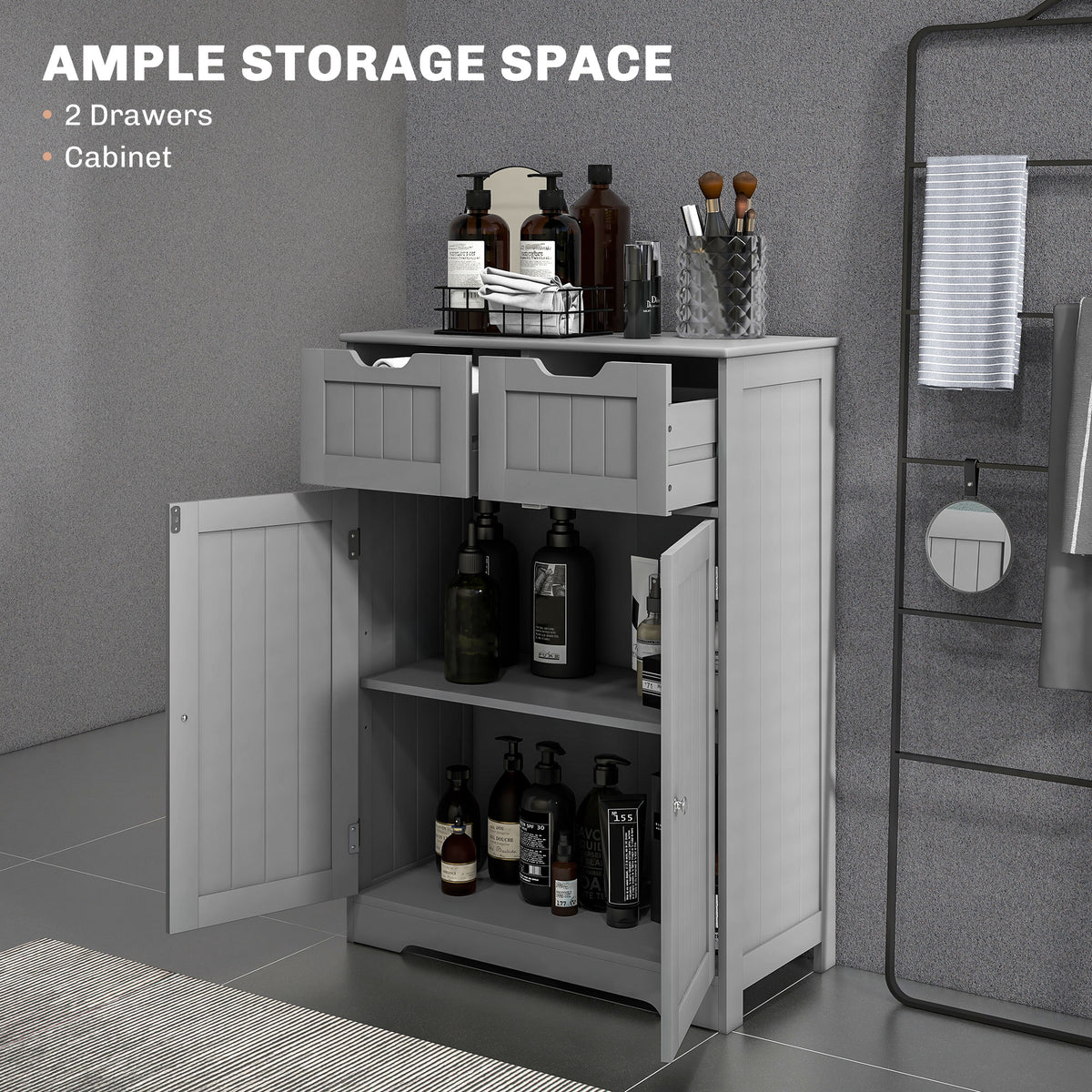Bathroom Cabinet, Bathroom Storage Cabinet with 2 Drawers, Adjustable Shelf for Living Room, Entryway, White – view 17
