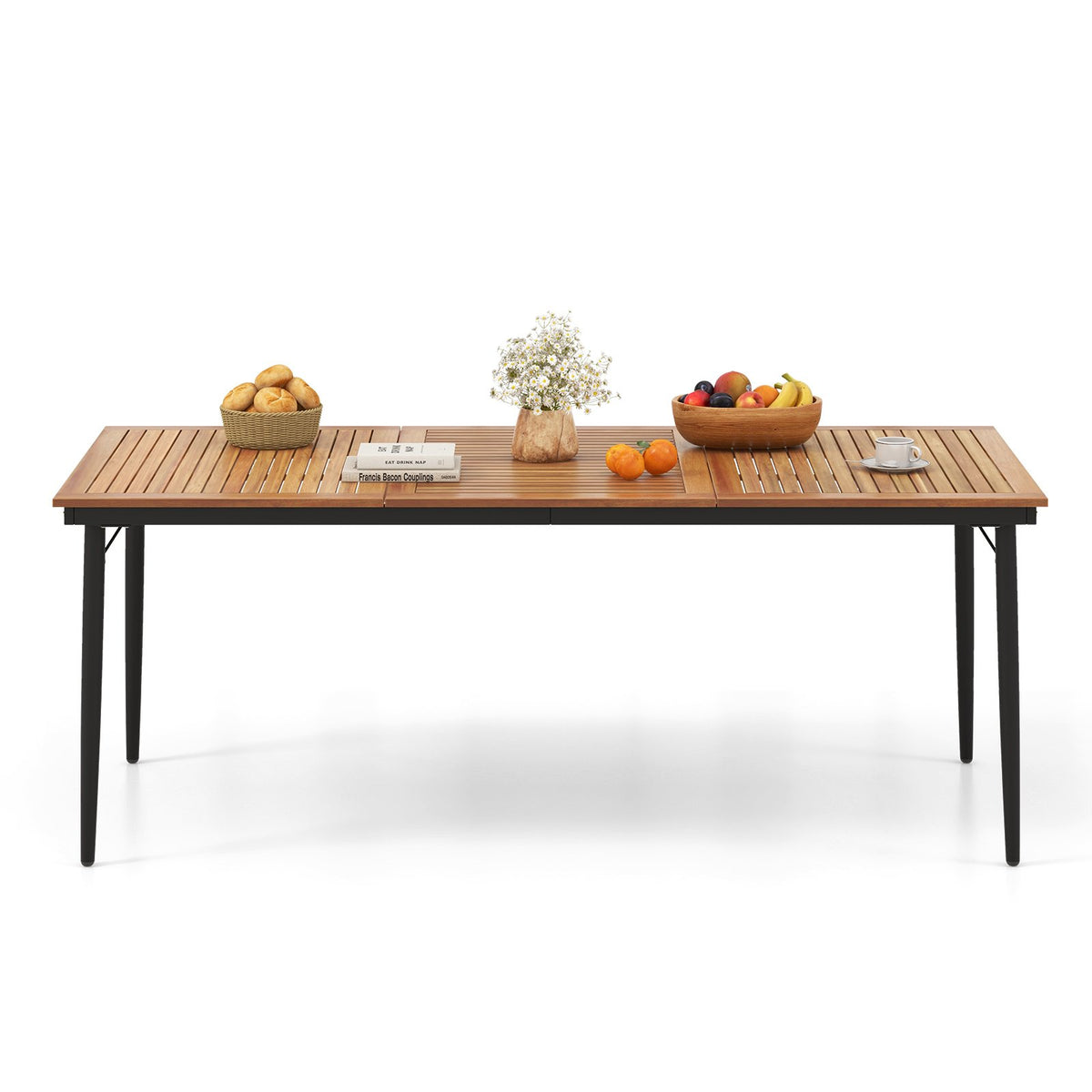 79 Inch Acacia Wood Outdoor Dining Table for 8 with 1.9 Inch Umbrella Hole view 4