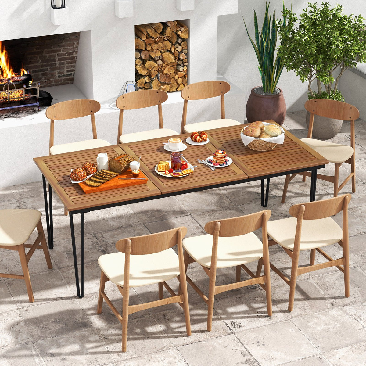 79 Inch 8-Person Outdoor Dining Table with 1.9 Inch Umbrella Hole view 2