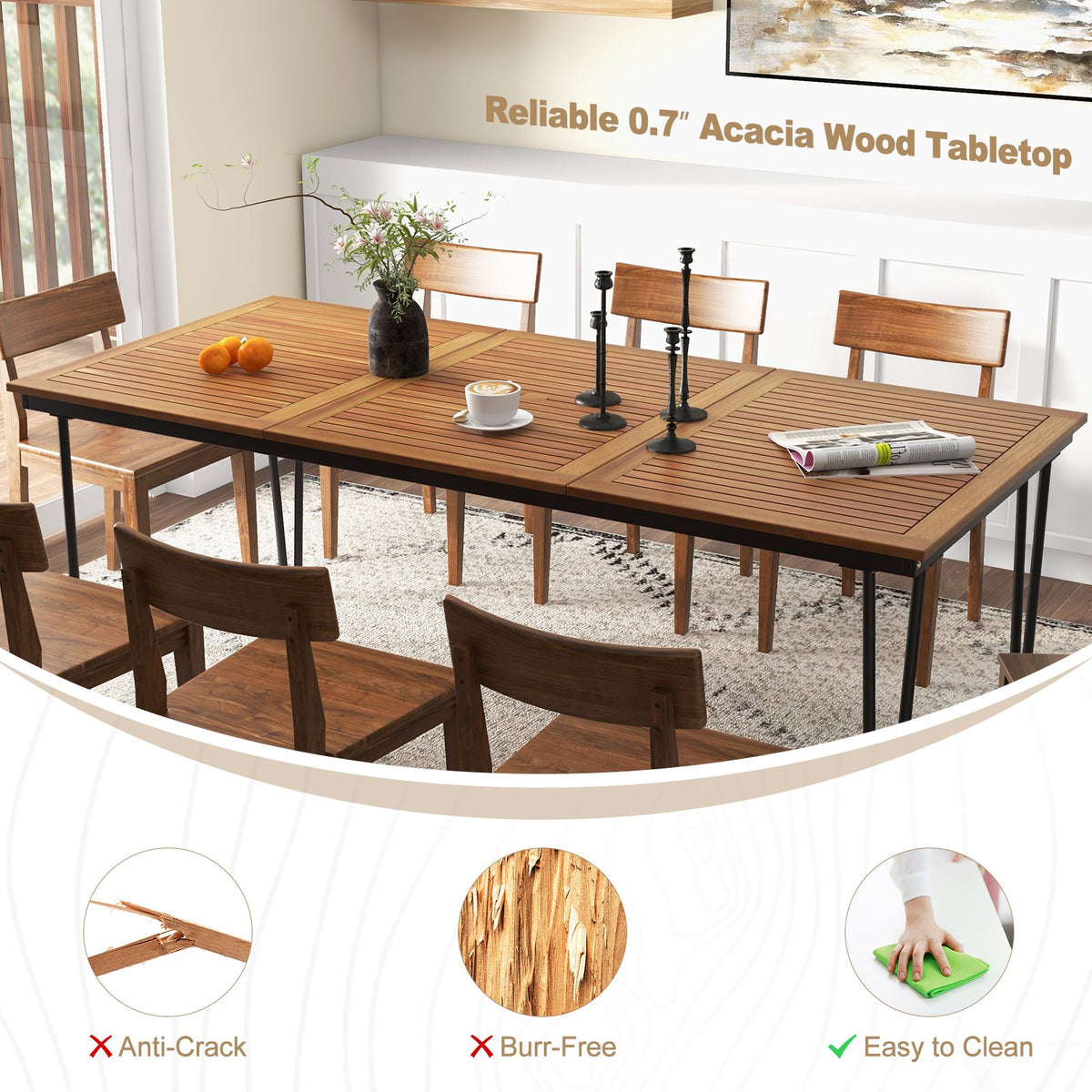 79 Inch 8-Person Outdoor Dining Table with 1.9 Inch Umbrella Hole view 9