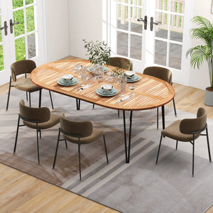 79 Inch Oval Patio Dining Table with Umbrella Hole and Acacia Wood Tabletop for 8 People view 3
